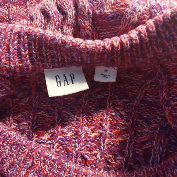 Gap Cable Crewneck Pink/Purple 100% Cotton Fisherman Sweater - M - Great Cond - Picture 6 of 8